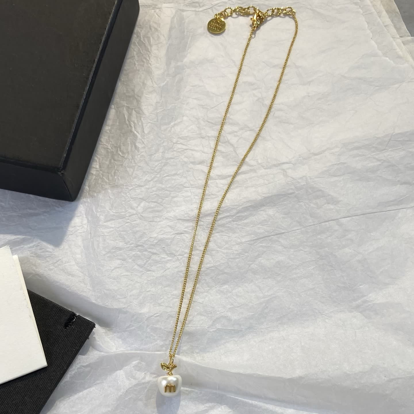 Miu Miu Gold Apple Pearl Pendant Necklace